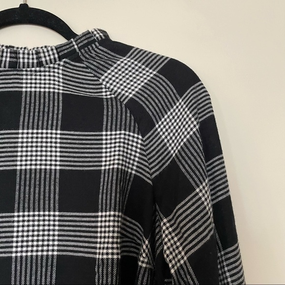 Loft Black and White Plaid Pleated Ruffle Neck Blouse - Picture 4 of 9